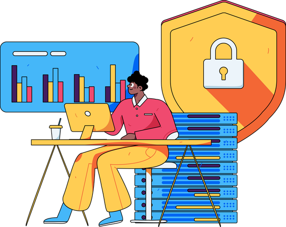 Man analyze server data security  Illustration