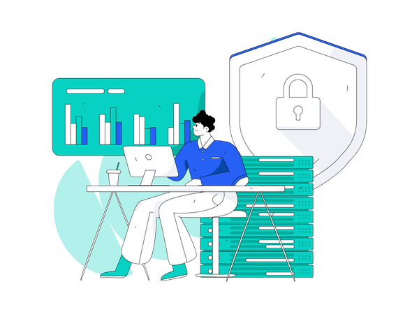 Man analyze server data security  Illustration