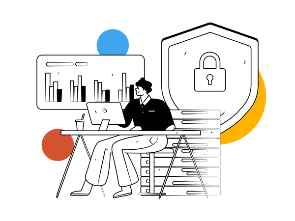 Man analyze server data security  Illustration