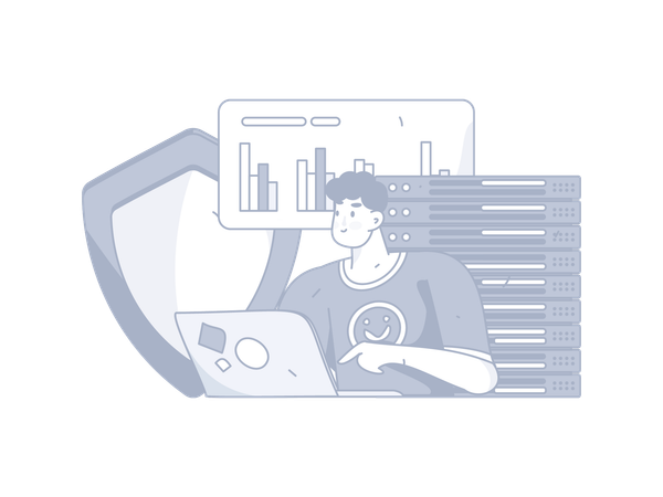 Man analyze server security  Illustration