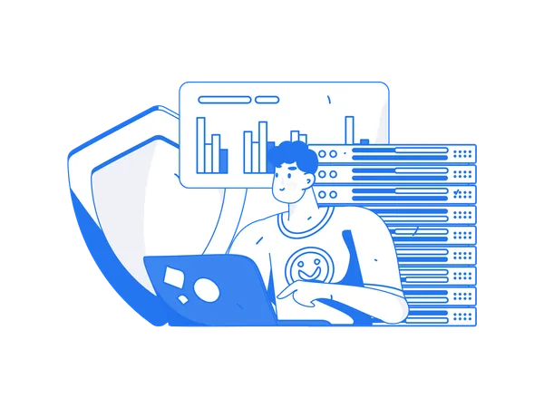 Man analyze server security  Illustration