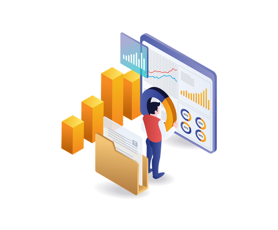 Man analyzes business development data  Illustration