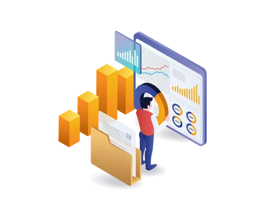 Man analyzes business development data  Illustration