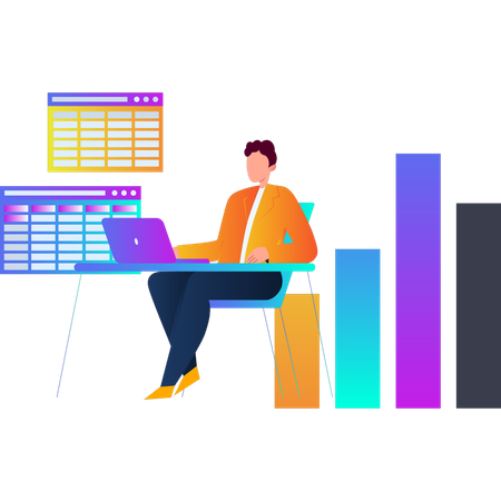 Man analyzes business graph  Illustration