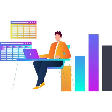 Man analyzes business graph  Illustration