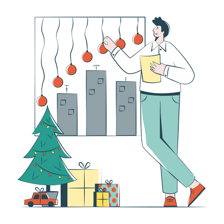 Man Analyzes Christmas Sales Data  Illustration