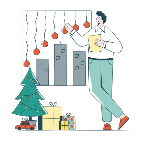 Man Analyzes Christmas Sales Data  Illustration