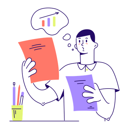 Man analyzes documents with report  Illustration