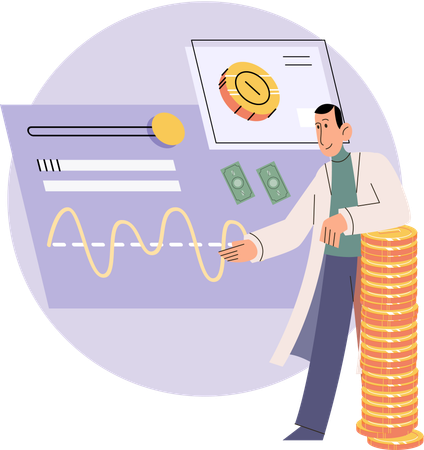 Man analyzes financial statistics on chart  Illustration
