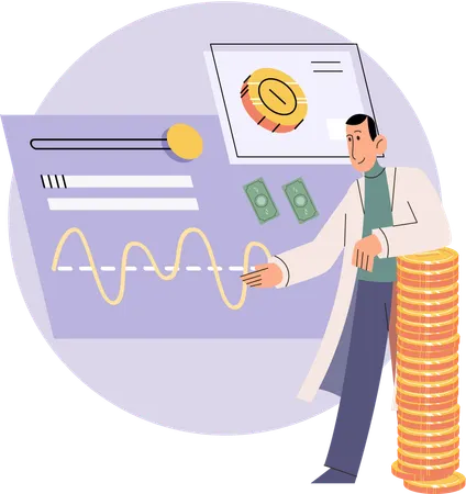 Man analyzes financial statistics on chart  Illustration