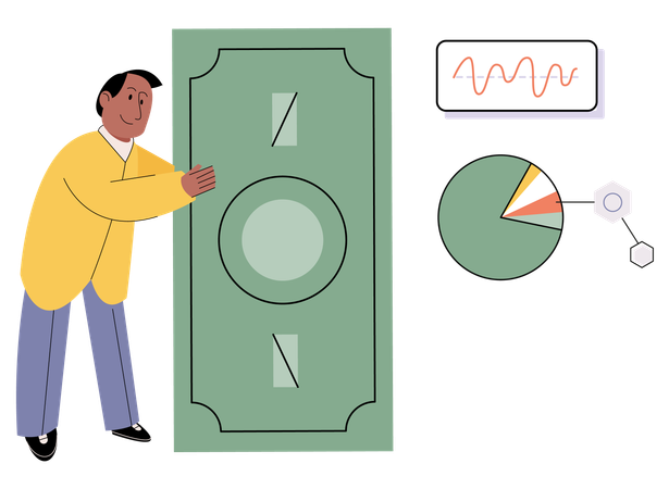 Man analyzes financial statistics on chart  Illustration