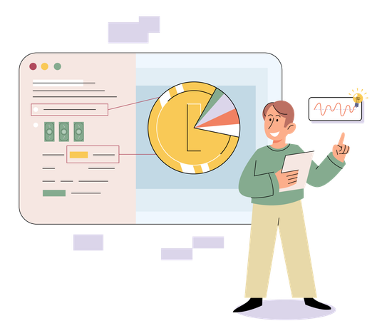 Man analyzes investments and savings  Illustration