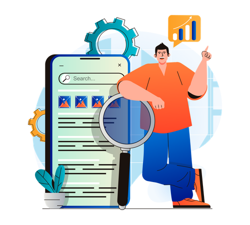 Man analyzes search results  Illustration