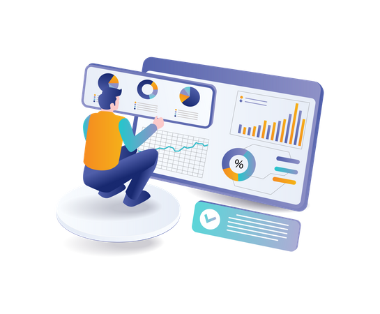 Man analyzes SEO business development data  Illustration