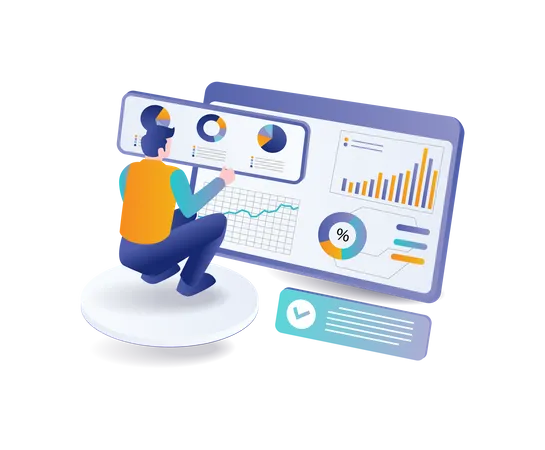 Man analyzes SEO business development data  Illustration