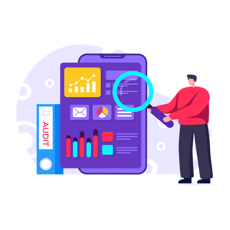 Man analyzing audit information  Illustration