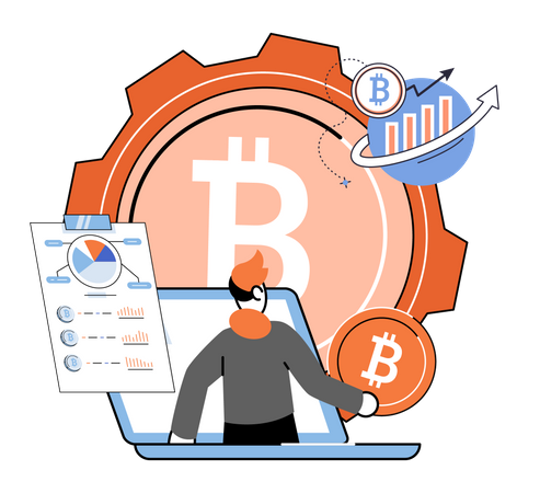 Man analyzing bitcoin Illustration