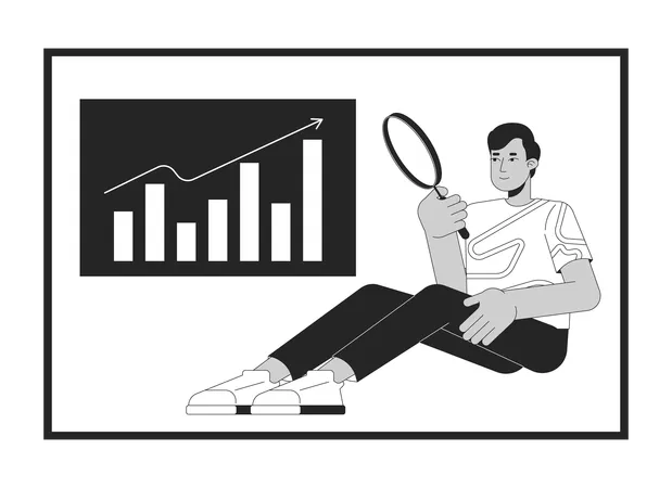 Man Analyzing Business Data Black And White 2 D Line Cartoon Character Marketing Specialist Studying Diagram Isolated Vector Outline Person Business Statistics Monochromatic Flat Spot Illustration Illustration