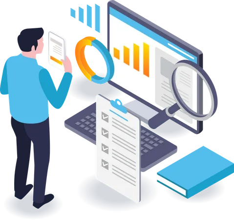 Man analyzing business growth  Illustration