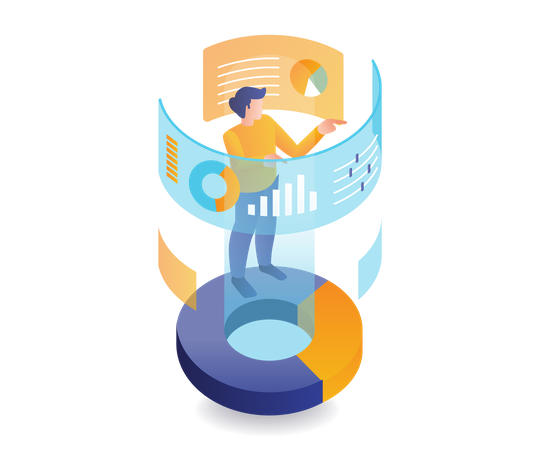 Man analyzing business management data  Illustration