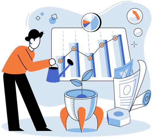 Man analyzing business startup data  Illustration