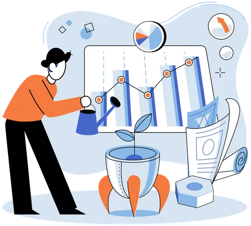 Man analyzing business startup data  Illustration