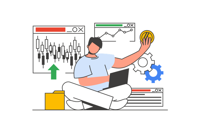 Man analyzing candlestick chart  Illustration