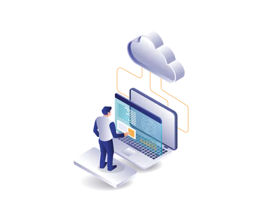 Man analyzing cloud server data  Illustration