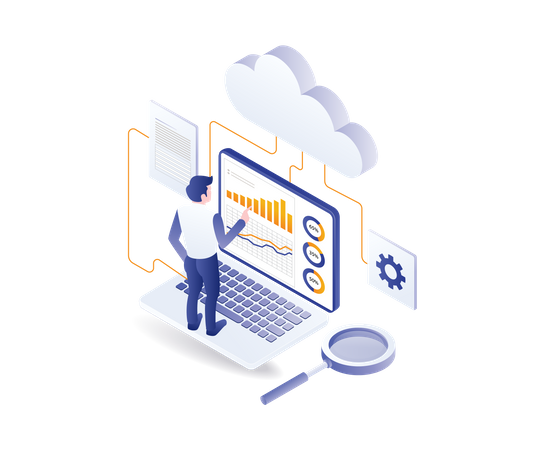 Man analyzing cloud server data  Illustration