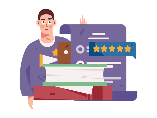 Man analyzing customer review  Illustration