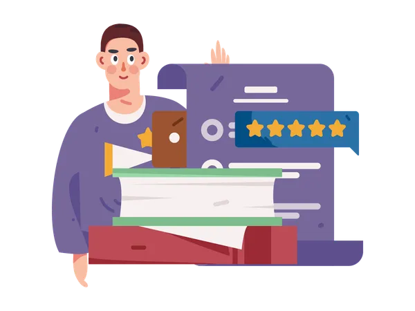 Man analyzing customer review  Illustration