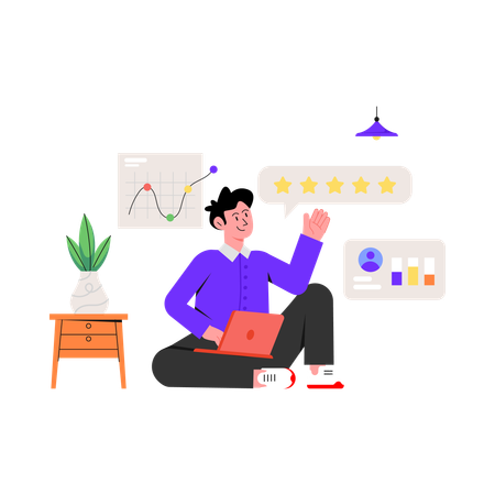 Man Analyzing Customer Review  Illustration