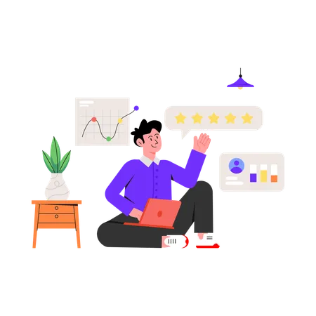 Man Analyzing Customer Review  Illustration