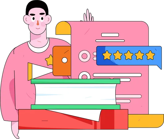 Man analyzing customer review  Illustration