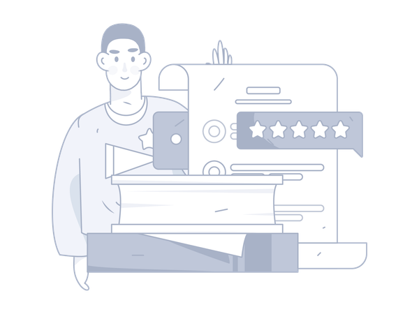 Man analyzing customer review  Illustration