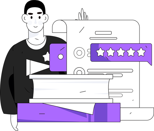 Man analyzing customer review  Illustration