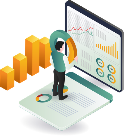 Man analyzing data on tablet  Illustration