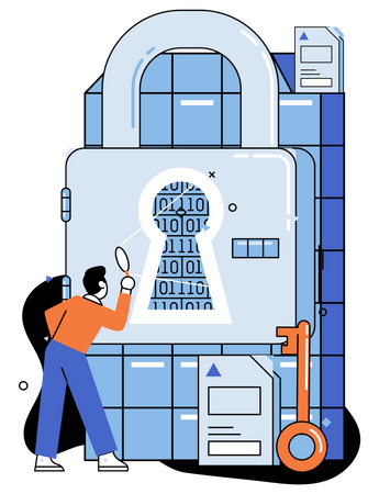 Man analyzing data security  Illustration