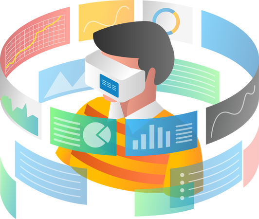 Man analyzing data using VR glasses  Illustration