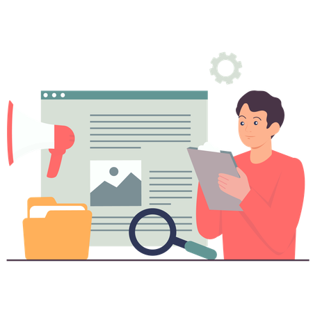 Man Analyzing Digital Marketing Strategy  Illustration