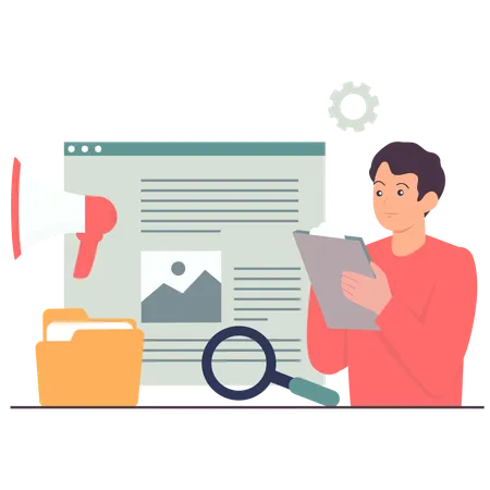 Man Analyzing Digital Marketing Strategy  Illustration