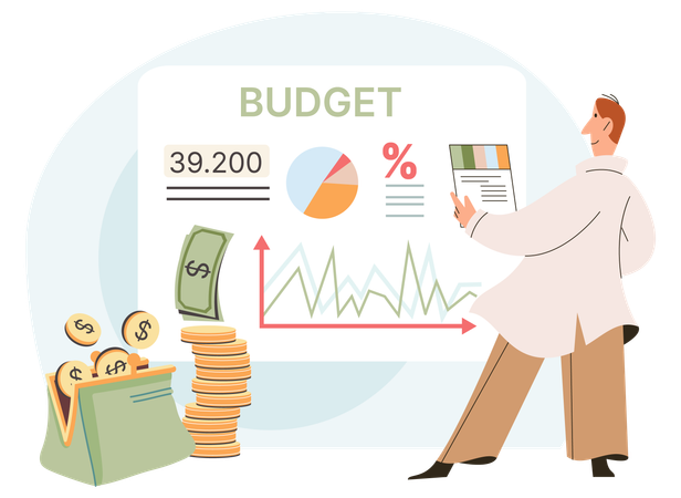 Man analyzing financial data on graph report  Illustration