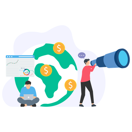 Man Analyzing Global Economy  Illustration