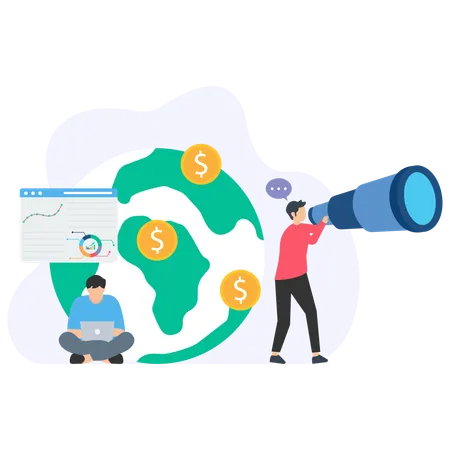 Man Analyzing Global Economy  Illustration