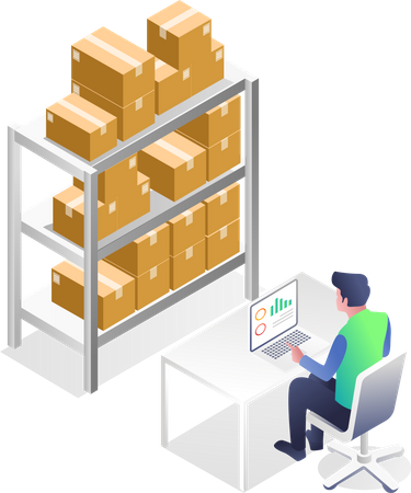 Man analyzing goods in warehouse  Illustration