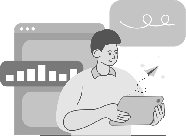 Man Analyzing Graph With Pad  Illustration
