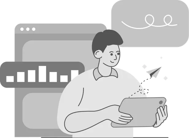 Man Analyzing Graph With Pad  Illustration