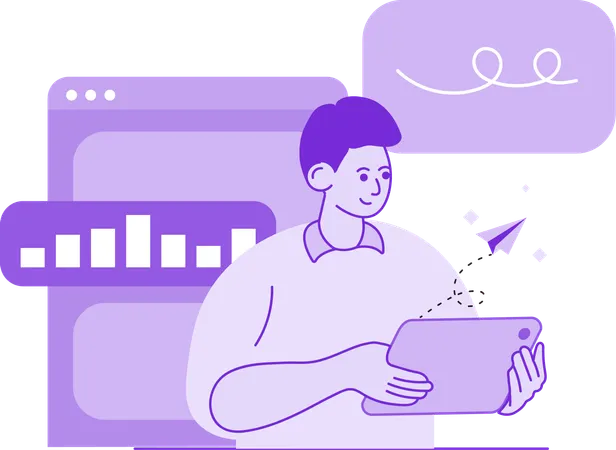 Man Analyzing Graph With Pad  Illustration