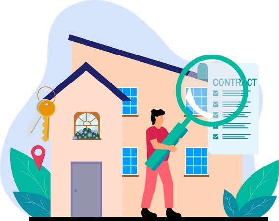 Man analyzing house buy contract  Illustration