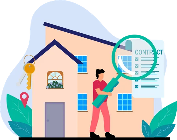 Man analyzing house buy contract  Illustration